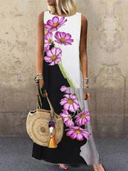 Vestidos de noche holgados sin mangas con cuello redondo y estampados