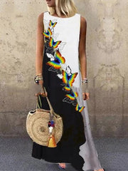 Vestidos de noche holgados sin mangas con cuello redondo y estampados