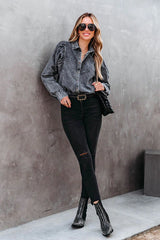 Top de manga larga con botones de mezclilla Let's Go Westward