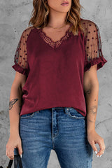 Hello Beautiful Sheer Dot Tulle Short Sleeve Top