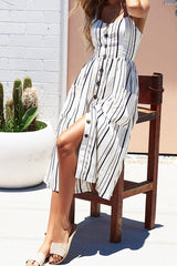 Vestido midi largo con botones de espagueti