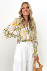 Step It Up Print Button Down Long Sleeve Top