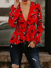 Blusas de mujer con estampado de fajas, escote en V profundo y mangas largas