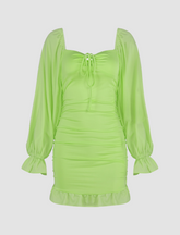 Ruffled Solid Long Sleeve Dress