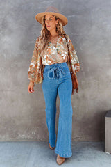 Be A Stand Out Print Wrap Smocked Top