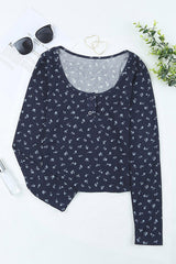 Top de manga larga de punto floral divertido prometido