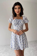 Floral Forever Puff Short Sleeve Printed Mini Dress