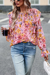 By The Garden Floral Print Long Sleeve Smocked Top