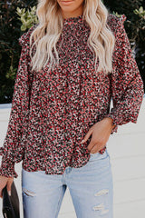 Evermore Floral Print Smocked Ruffle Top