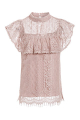 Cass Cream Lace Overlay Short Sleeve Top