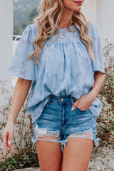 Mind On Sunshine Floral Jacquard Short Sleeve Top