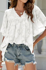 A Chance For Love Floral Jacquard Short Sleeve Top