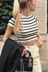 Top de punto de manga corta a rayas Cool Girl Essence