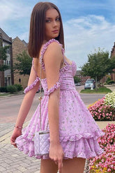 Vestido mini con estampado floral y volantes Sweet You