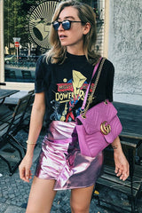 Falda irregular con dobladillo con volantes morados