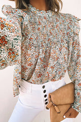 Evermore Floral Print Smocked Ruffle Top