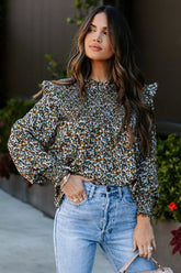 Evermore Floral Print Smocked Ruffle Top