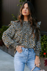 Evermore Floral Print Smocked Ruffle Top