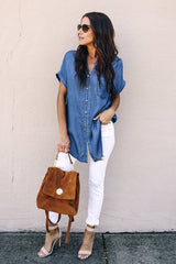 Camisa vaquera de manga corta "Llévame lejos"