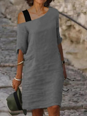 One Off Shoulder Damen schlichtes langes Minikleid Etuikleider