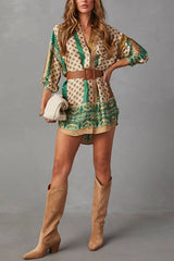 Vestido mini de manga larga con estampado bohemio "Nunca es tarde"