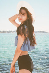 Bikini azul vaquero con dobladillo con volantes