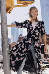 Vestido largo abierto con botones en color rosa