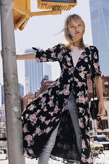 Vestido largo abierto con botones en color rosa