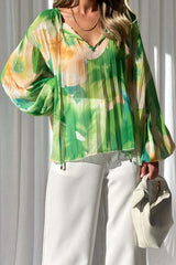 Time To Celebrate Print Pleated Long Sleeve Top
