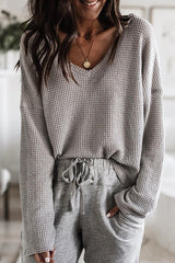 Top de punto de manga larga con cuello en V de Basics Bevin