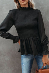 Livin' Breezy High Neck Pleated Chiffon Top