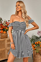 Loveliest Look Striped Off Shoulder Mini Dress