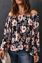 Make Your Life Easy Off Shoulder Print Long Sleeve Top