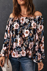 Make Your Life Easy Off Shoulder Print Long Sleeve Top