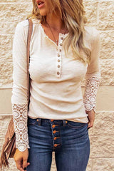 Camisa informal de encaje con puños sueltos, talla grande, color puro (3 colores)