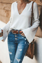 Suéter de punto largo con cuello en V Sleepy Sunday