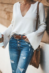 Suéter de punto largo con cuello en V Sleepy Sunday