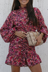 Vacay Babe – Bedrucktes, gesmoktes Minikleid