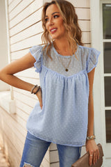 Chic Encounter Lace Dotted Short Sleeve Top