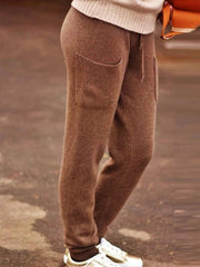 Pantalones casuales de talla grande con bolsillos de cordón lisos