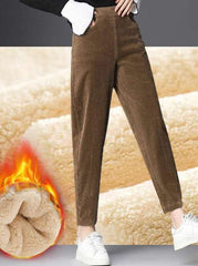 Pantalones de pana de terciopelo, pantalones holgados de terciopelo cálido y grueso, pantalones de mujer