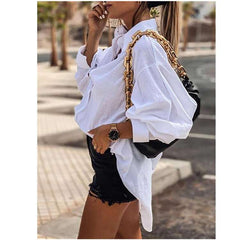 Blusas irregulares de manga larga con solapa suelta y estilo casual puro