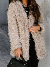 Plain elegant hairy collarless coats