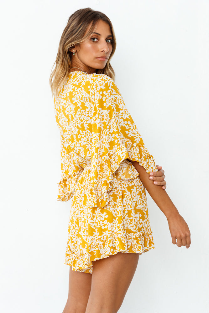 Yellow Floral Front Knot Romper
