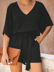 Monos elegantes de gasa con cintura anudada y lisos de talla grande