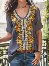 Camisetas estampadas de manga corta con cuello en V para mujer de talla grande