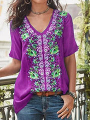 Camisetas estampadas de manga corta con cuello en V para mujer de talla grande