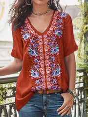 Camisetas estampadas de manga corta con cuello en V para mujer de talla grande