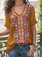 Camisetas estampadas de manga corta con cuello en V para mujer de talla grande