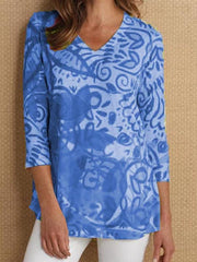 Printed V neck Women casual T-shirts